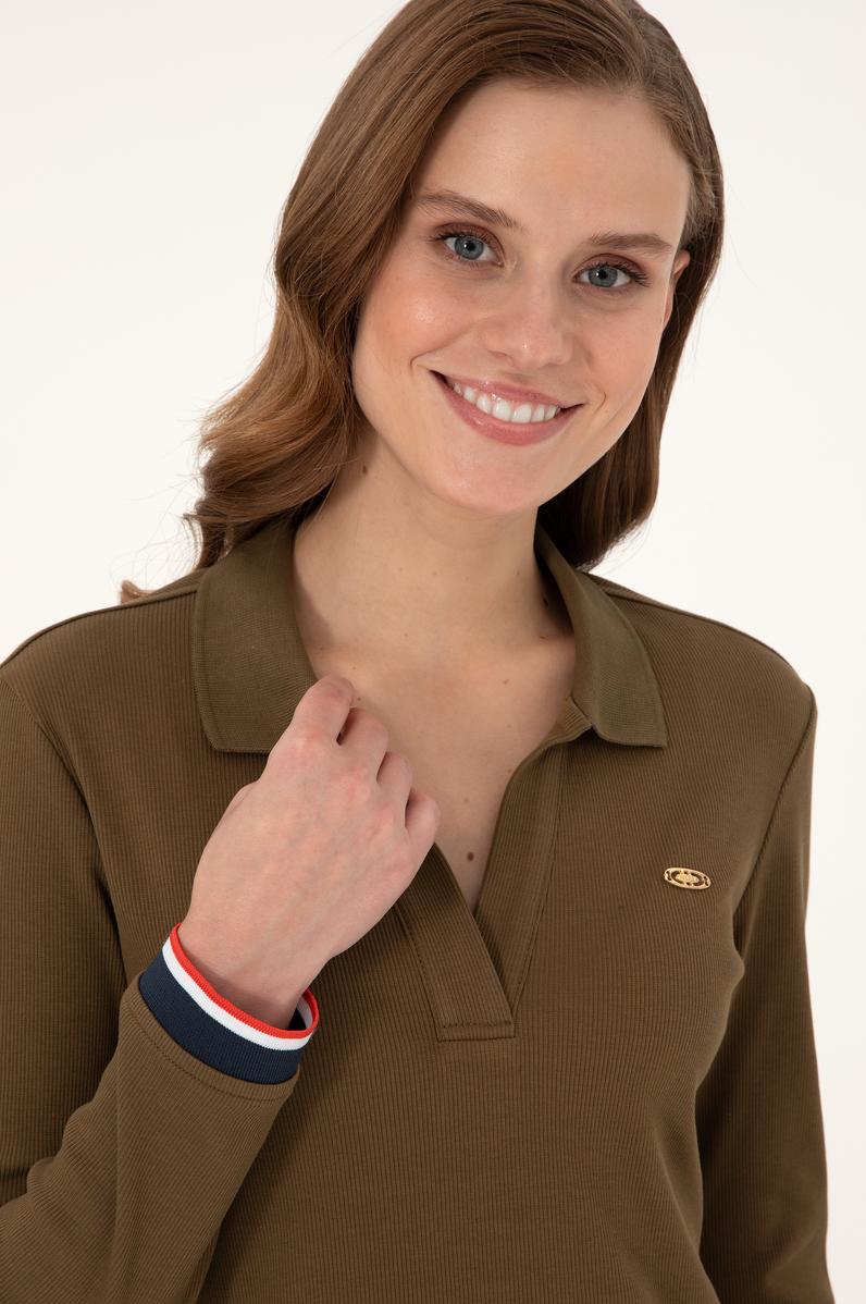 Kadın Haki Polo Yaka Mini Boy Örme Elbise