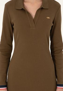 Kadın Haki Polo Yaka Mini Boy Örme Elbise - 50299041006