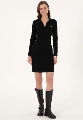 Kadın Siyah Polo Yaka Mini Boy Örme Elbise - 50299041016
