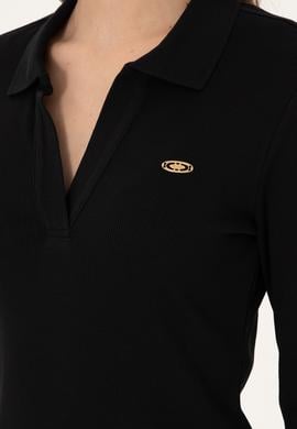 Kadın Siyah Polo Yaka Mini Boy Örme Elbise - 50299041016