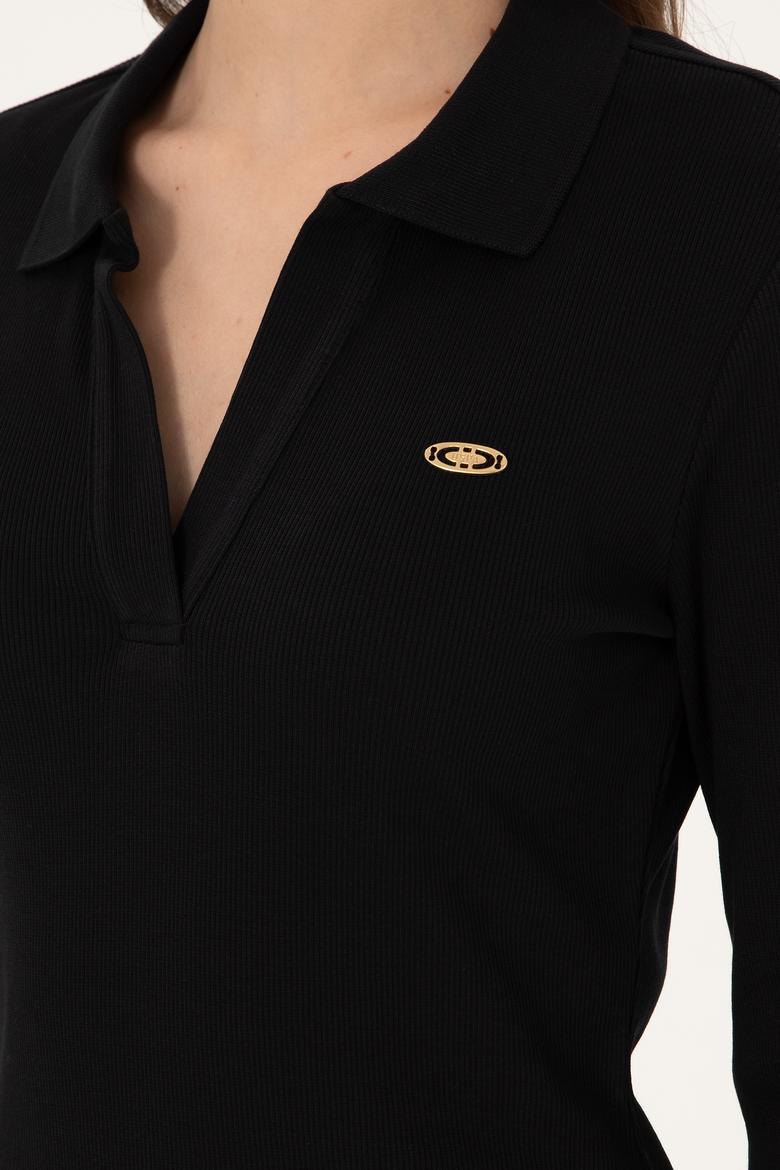 Kadın Siyah Polo Yaka Mini Boy Örme Elbise - 50299041016