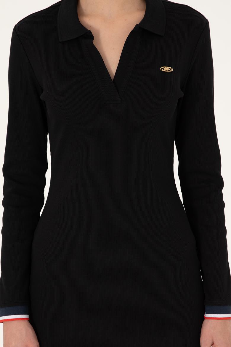 Kadın Siyah Polo Yaka Mini Boy Örme Elbise - 50299041016