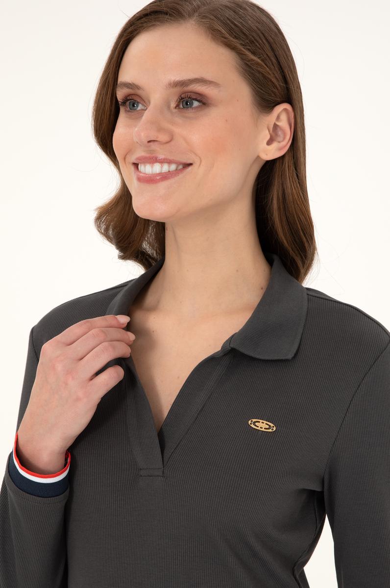 Kadın Antrasit Polo Yaka Mini Boy Örme Elbise