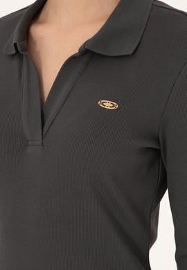 Kadın Antrasit Polo Yaka Mini Boy Örme Elbise - 50299041024