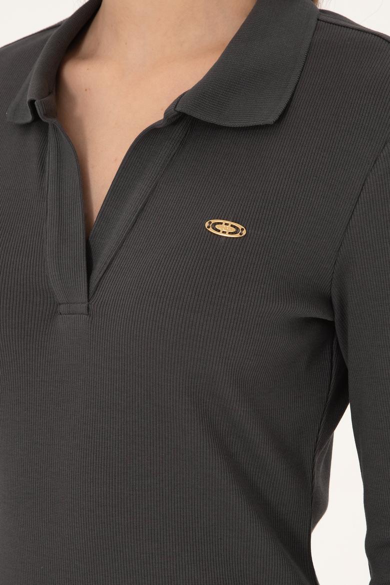 Kadın Antrasit Polo Yaka Mini Boy Örme Elbise - 50299041024