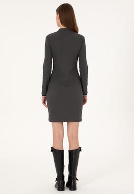 Kadın Antrasit Polo Yaka Mini Boy Örme Elbise - 50299041024