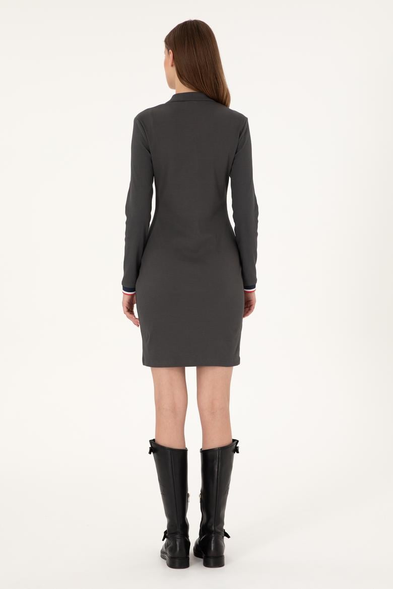 Kadın Antrasit Polo Yaka Mini Boy Örme Elbise - 50299041024