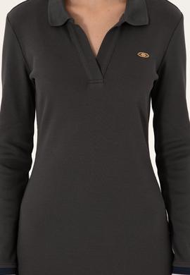 Kadın Antrasit Polo Yaka Mini Boy Örme Elbise - 50299041024