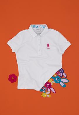 Kız Çocuk Beyaz Polo Yaka Basic Tişört - 50298183051