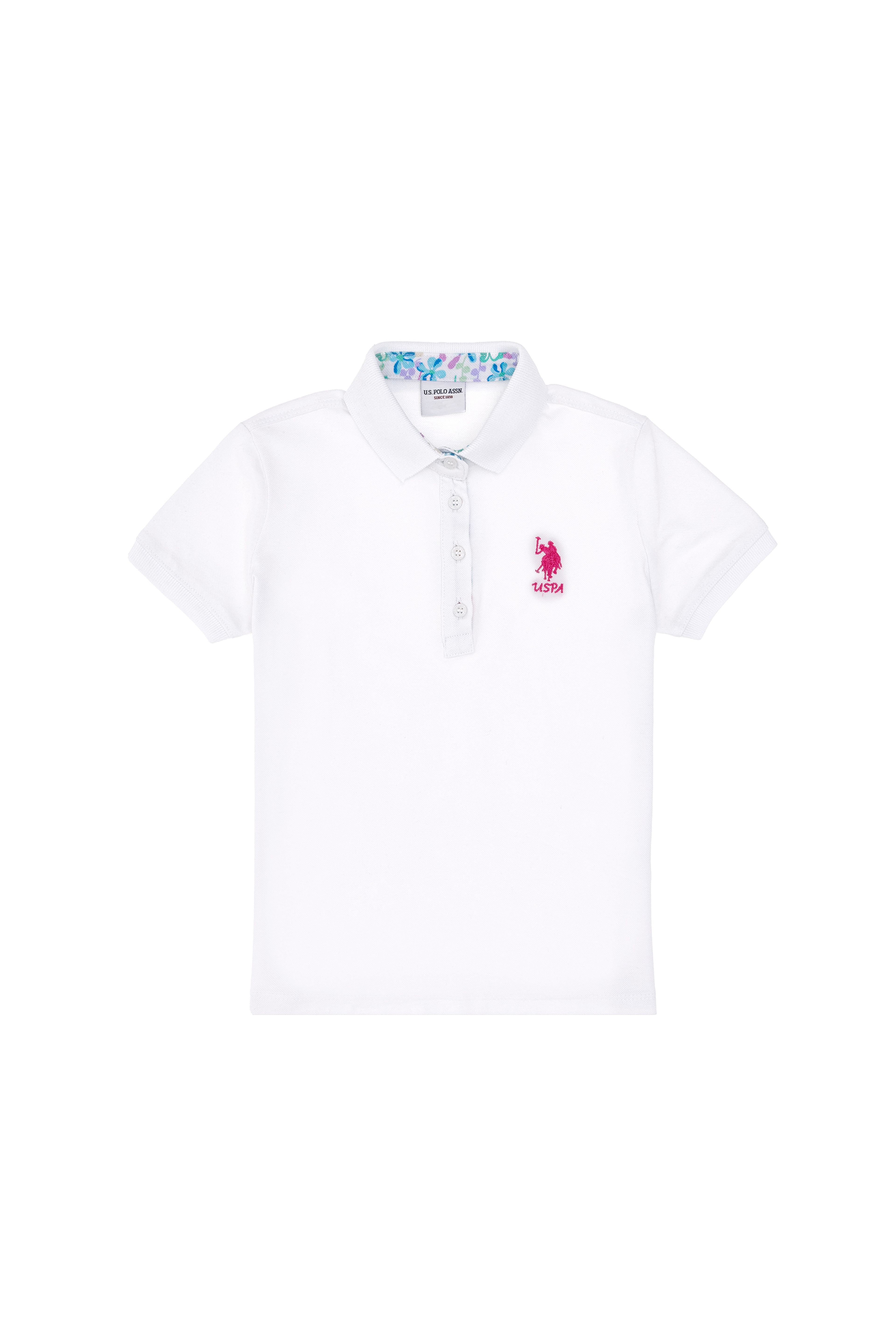 Kız Çocuk Beyaz Polo Yaka Basic Tişört - Image 2