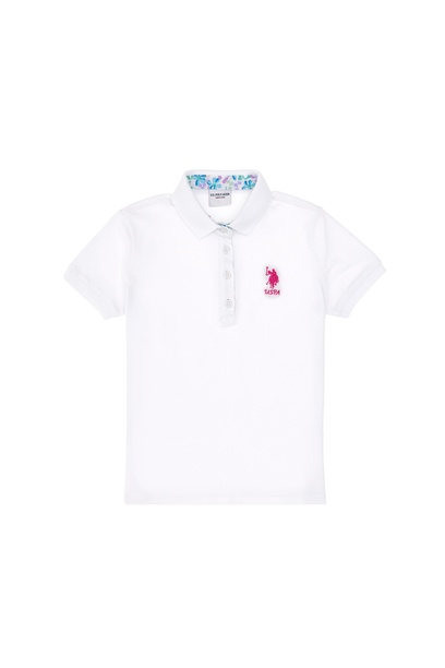 Kız Çocuk Beyaz Polo Yaka Basic Tişört