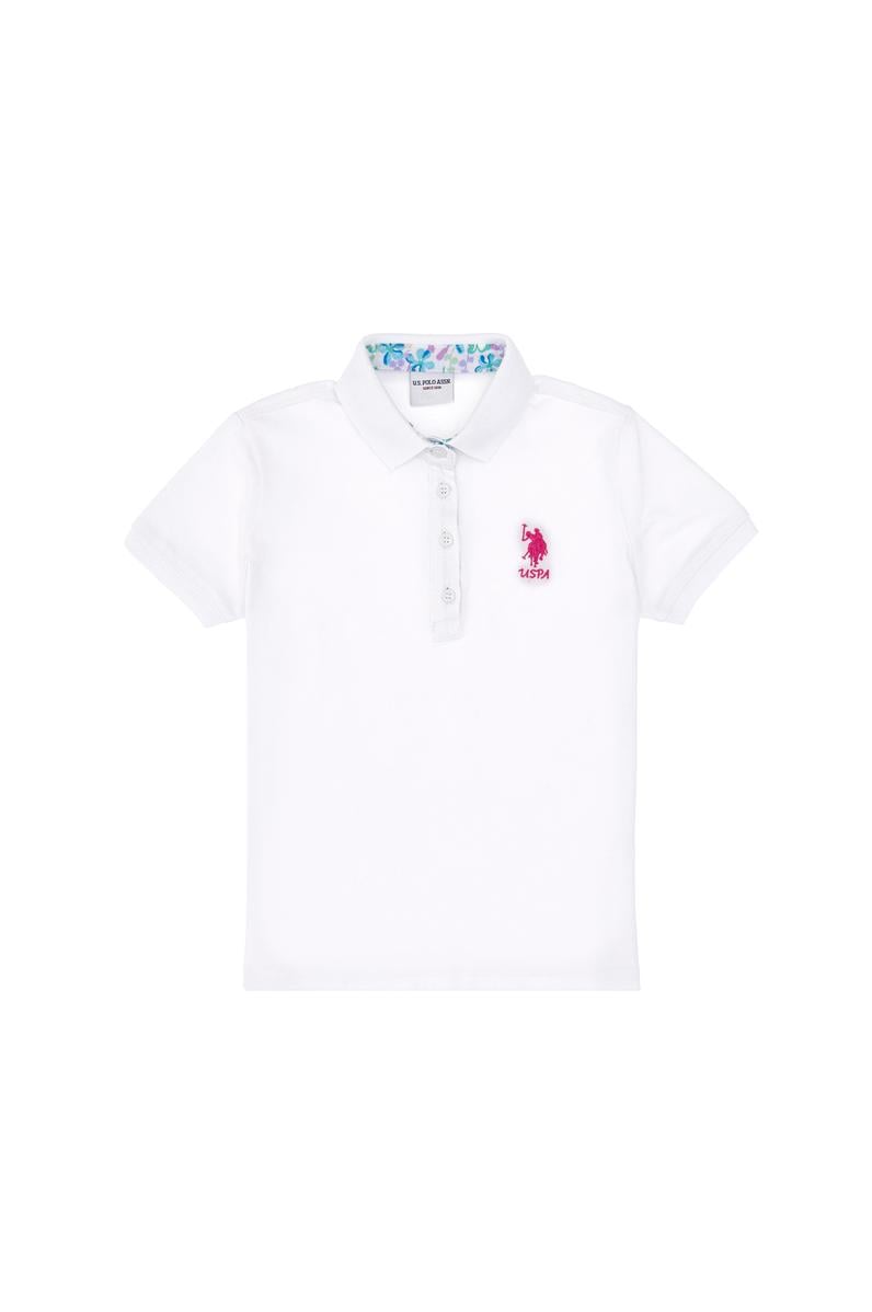 Kız Çocuk Beyaz Polo Yaka Basic Tişört