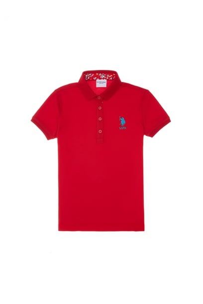 Kız Çocuk Kırmızı Polo Yaka Basic Tişört