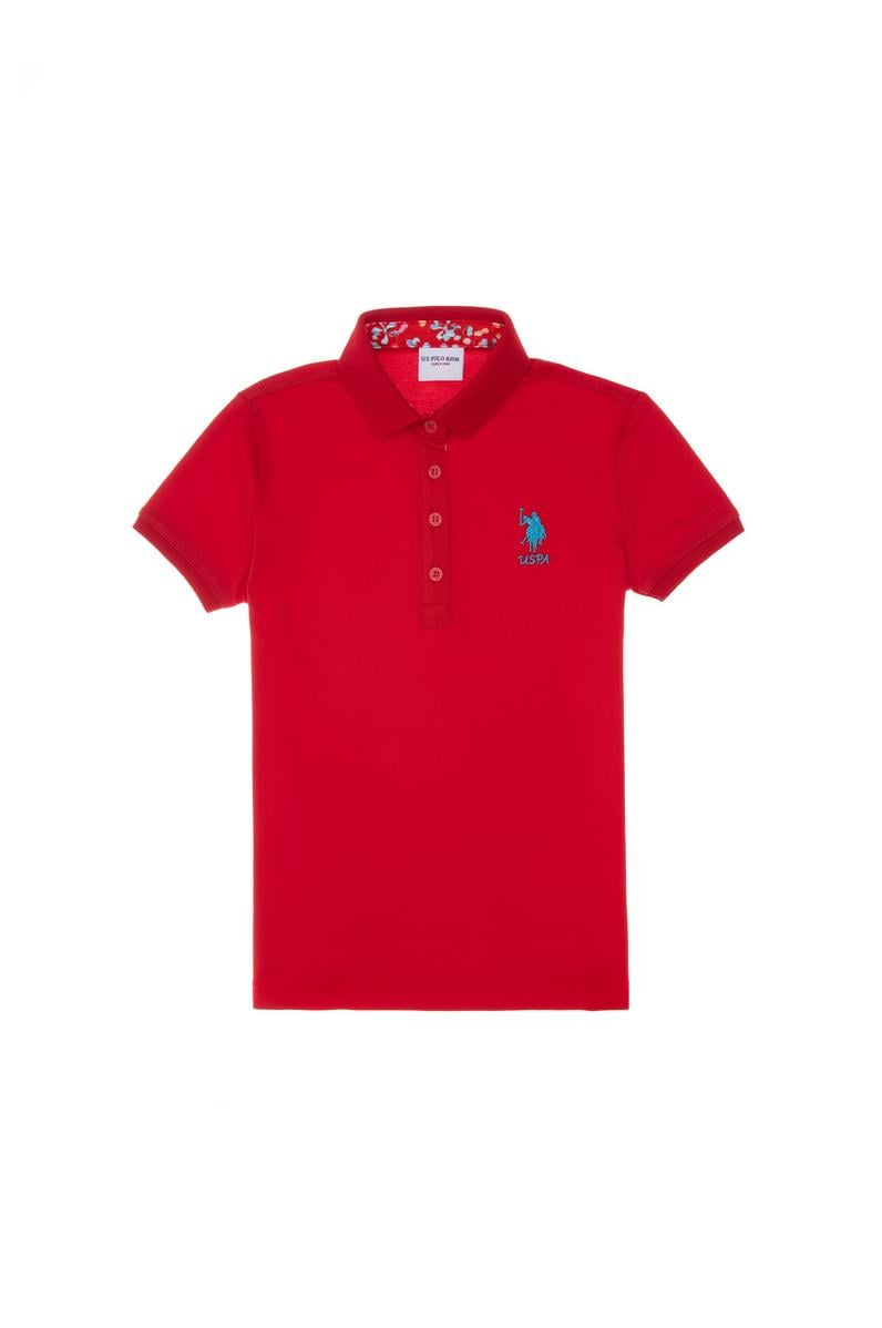 Kız Çocuk Kırmızı Polo Yaka Basic Tişört