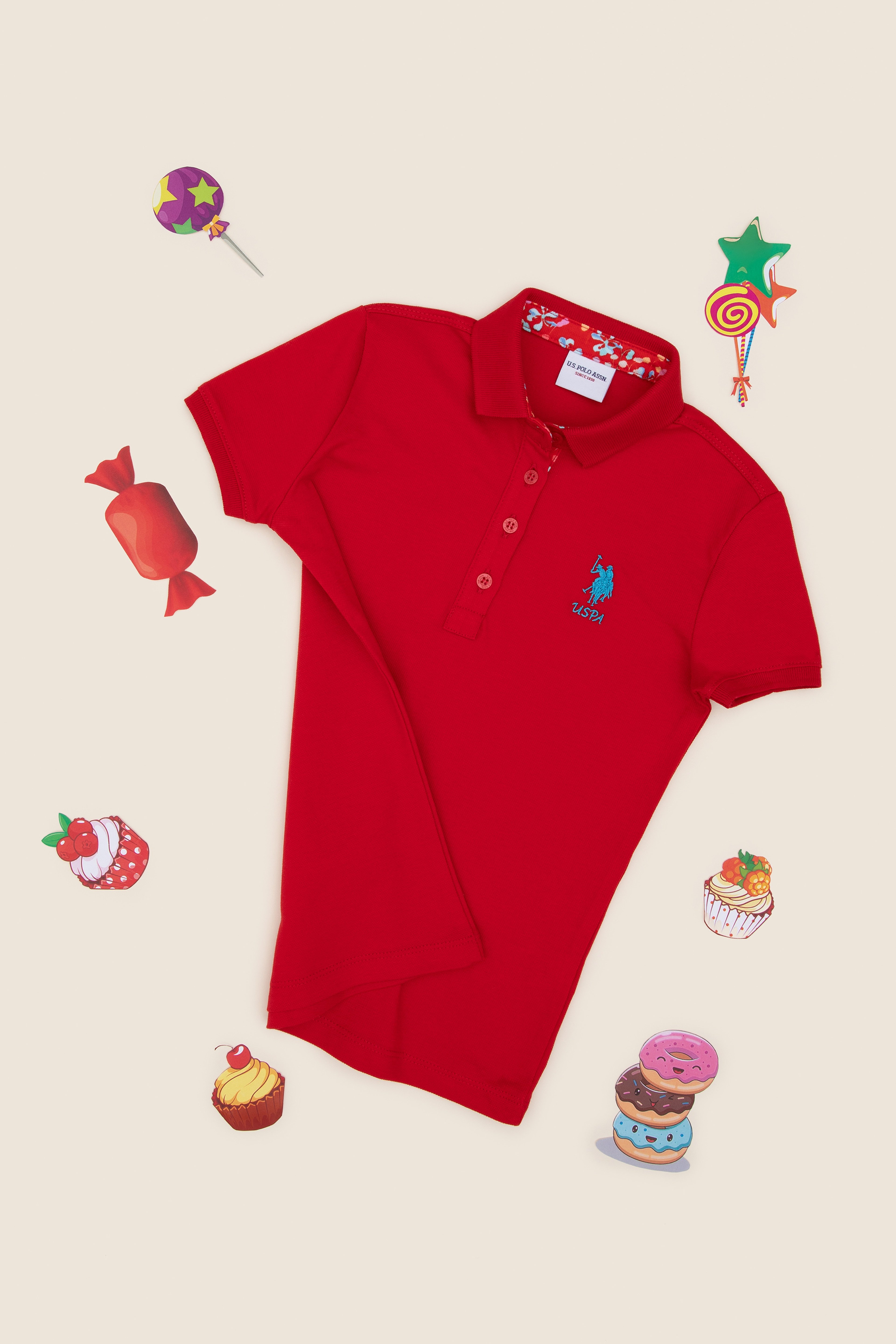 Kız Çocuk Kırmızı Polo Yaka Basic Tişört