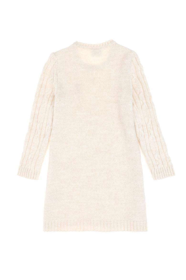 Kız Çocuk Krem Melanj Bisiklet Yaka Triko Elbise - 50297201003