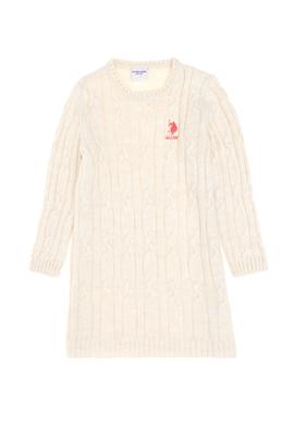 Kız Çocuk Krem Melanj Bisiklet Yaka Triko Elbise - 50297201003