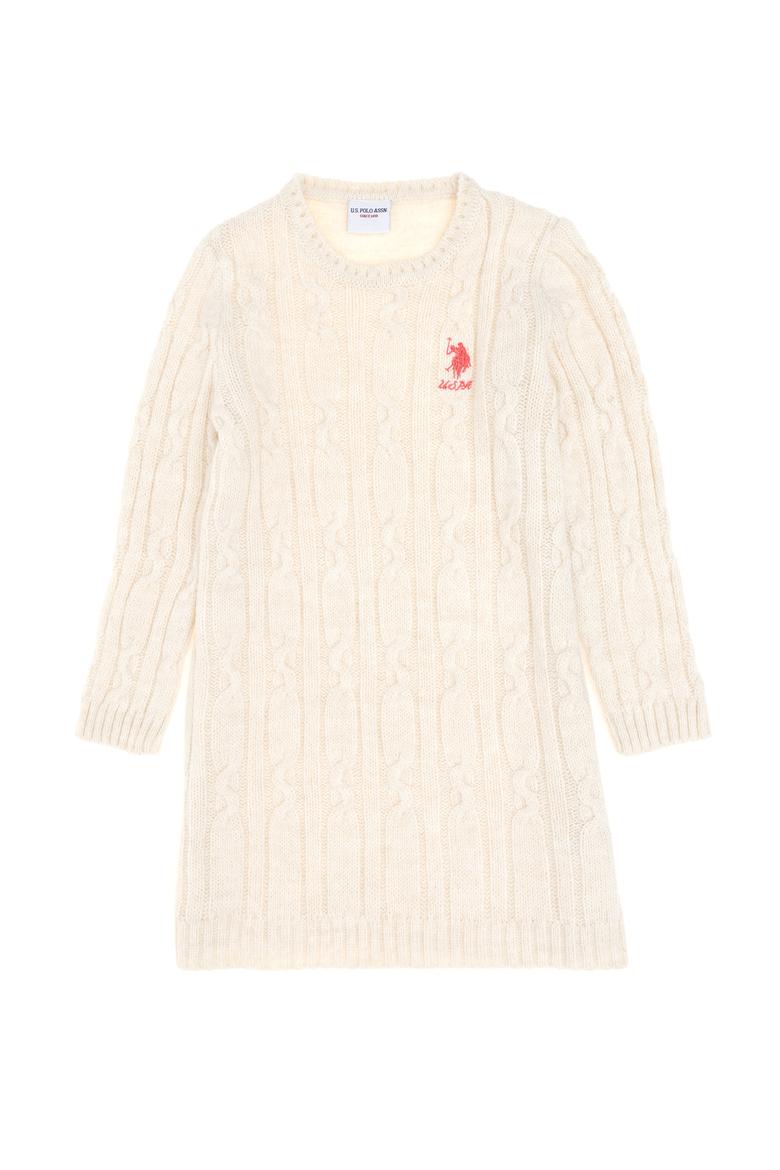 Kız Çocuk Krem Melanj Bisiklet Yaka Triko Elbise - 50297201003