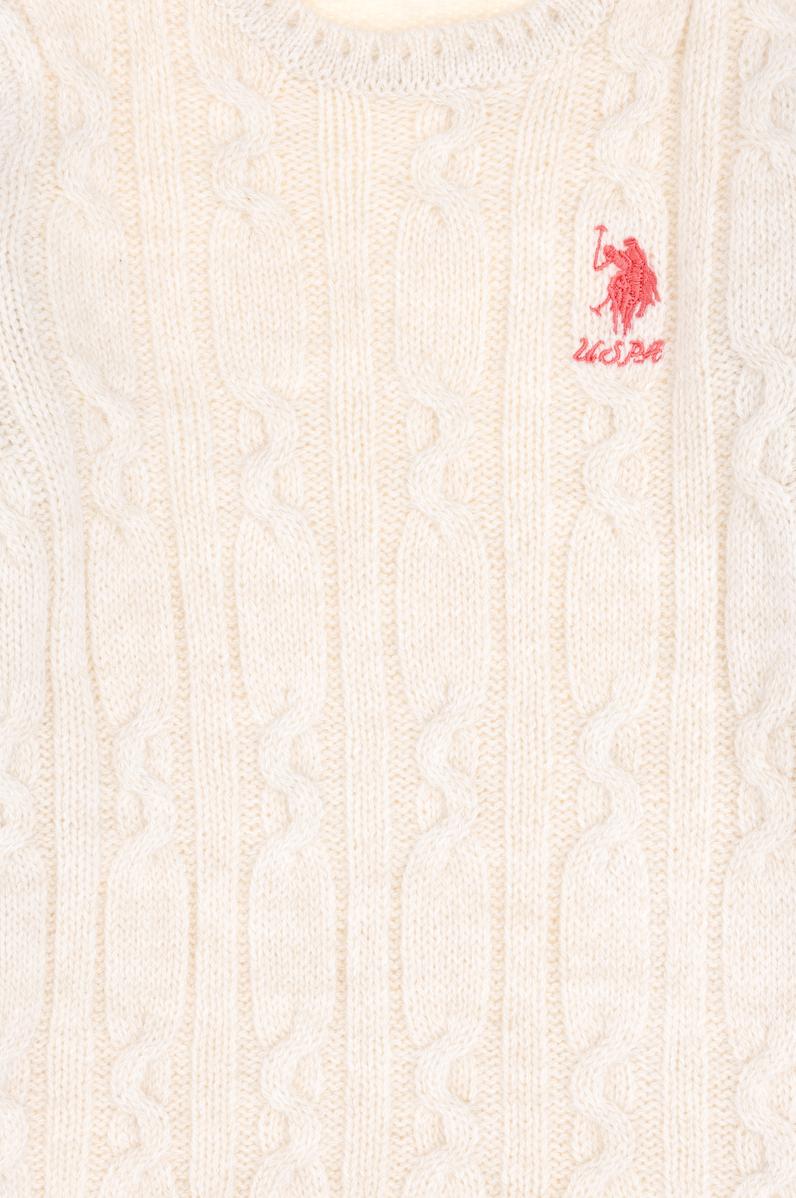 Kız Çocuk Krem Melanj Bisiklet Yaka Triko Elbise