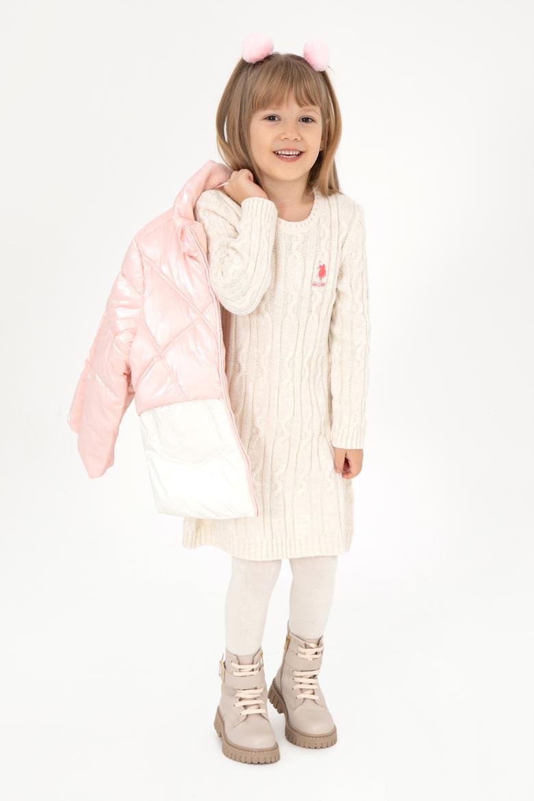 Kız Çocuk Krem Melanj Bisiklet Yaka Triko Elbise - 50297201003