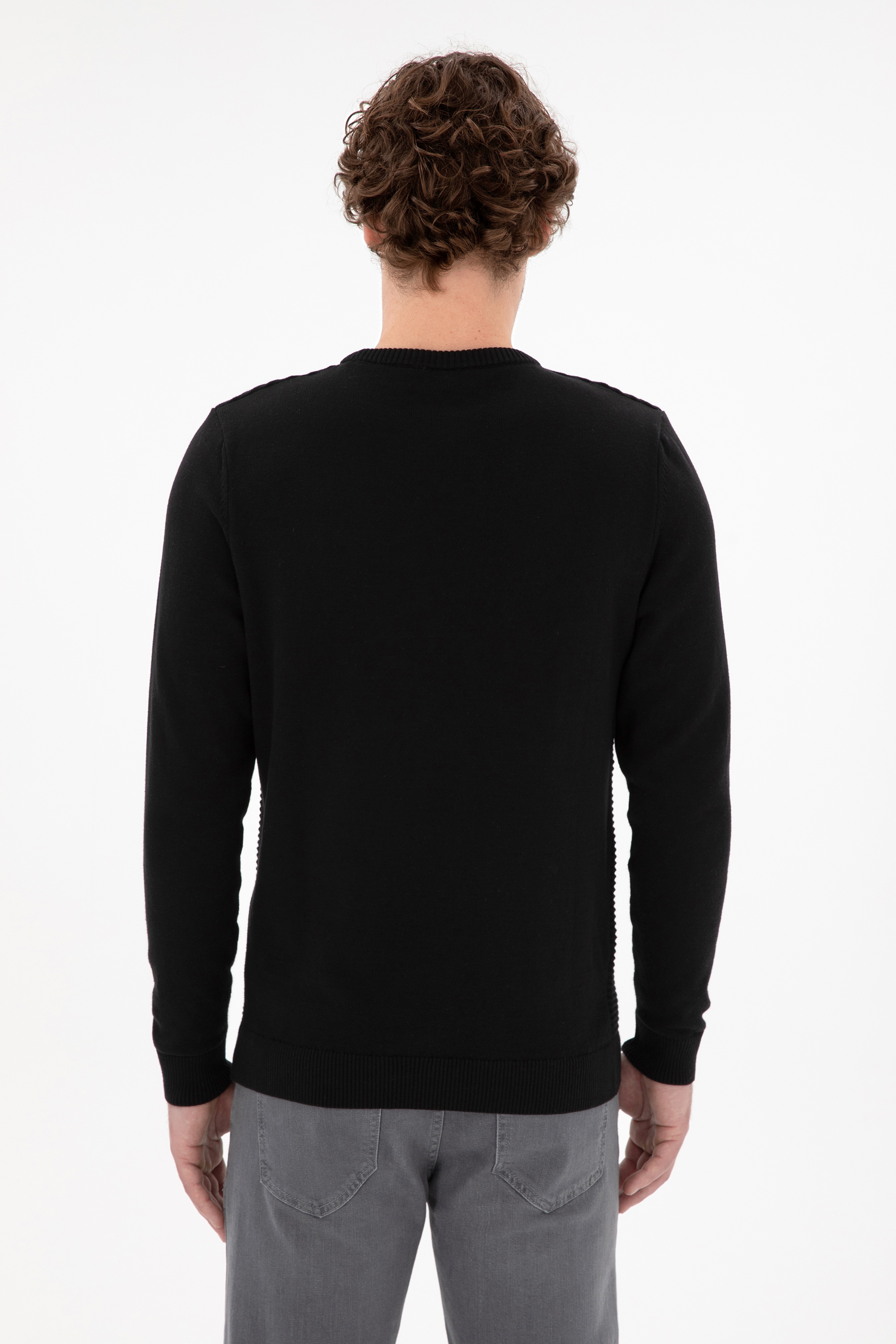 Erkek Slim Fit Bisiklet Yaka Siyah Kazak
