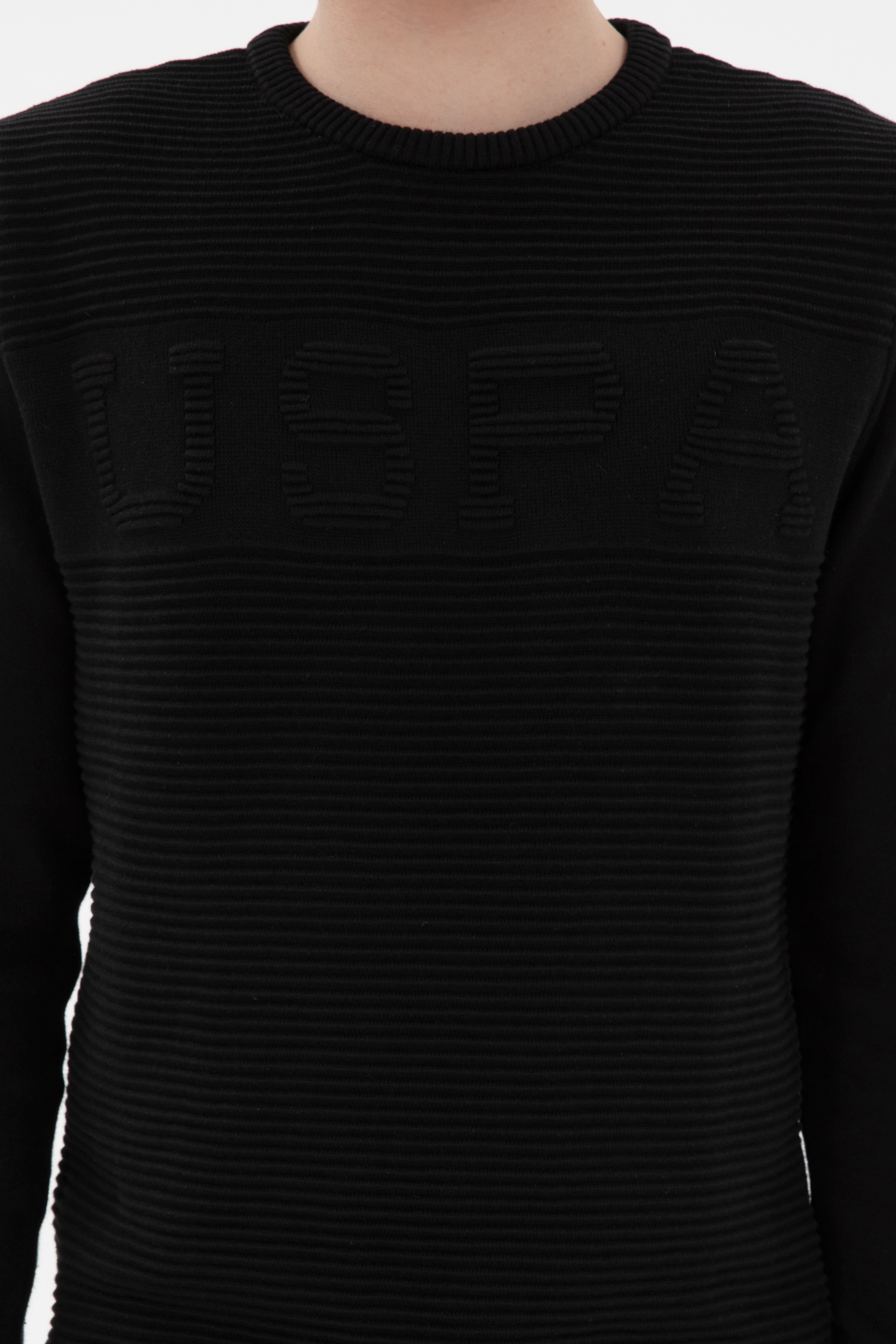 Erkek Slim Fit Bisiklet Yaka Siyah Kazak - Image 6