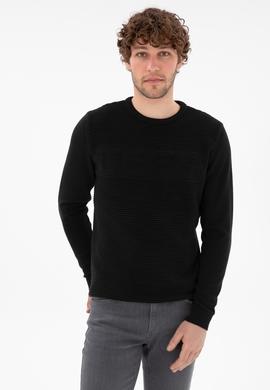 Erkek Slim Fit Bisiklet Yaka Siyah Kazak - 50293089018