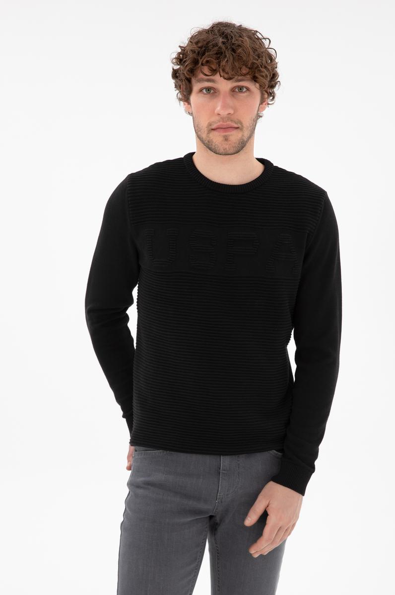 Erkek Slim Fit Bisiklet Yaka Siyah Kazak