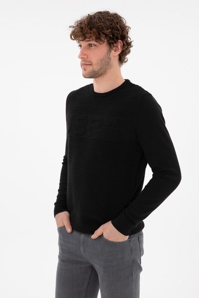 Erkek Slim Fit Bisiklet Yaka Siyah Kazak