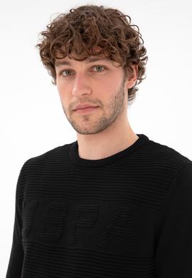 Erkek Slim Fit Bisiklet Yaka Siyah Kazak - 50293089018