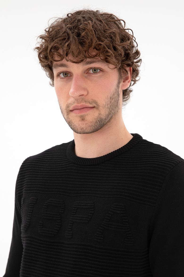 Erkek Slim Fit Bisiklet Yaka Siyah Kazak - 50293089018