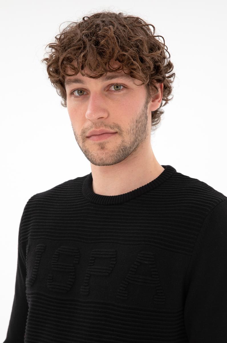 Erkek Slim Fit Bisiklet Yaka Siyah Kazak