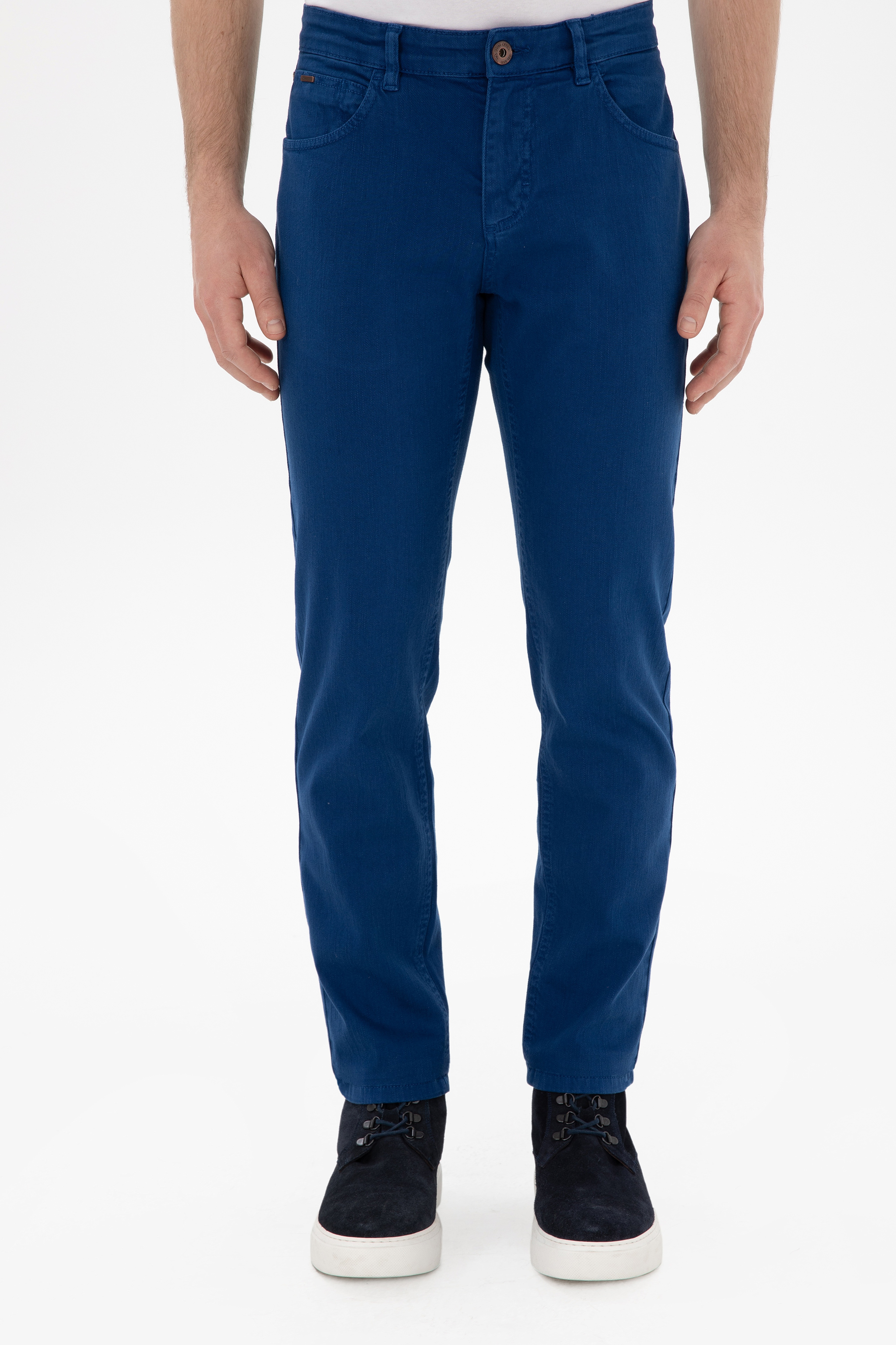 Erkek Slim Fit İndigo Kanvas Pantolon