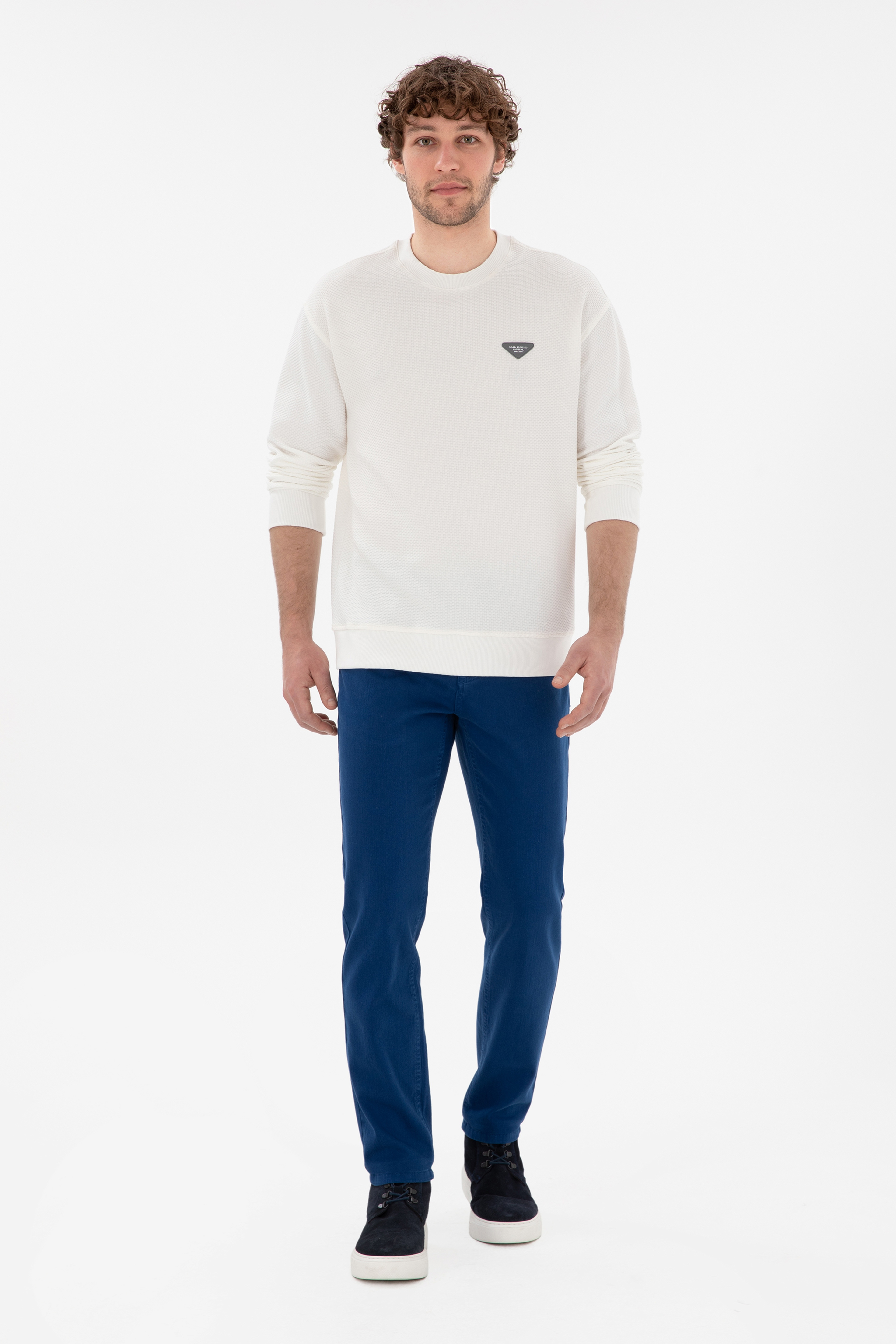 Erkek Slim Fit İndigo Kanvas Pantolon