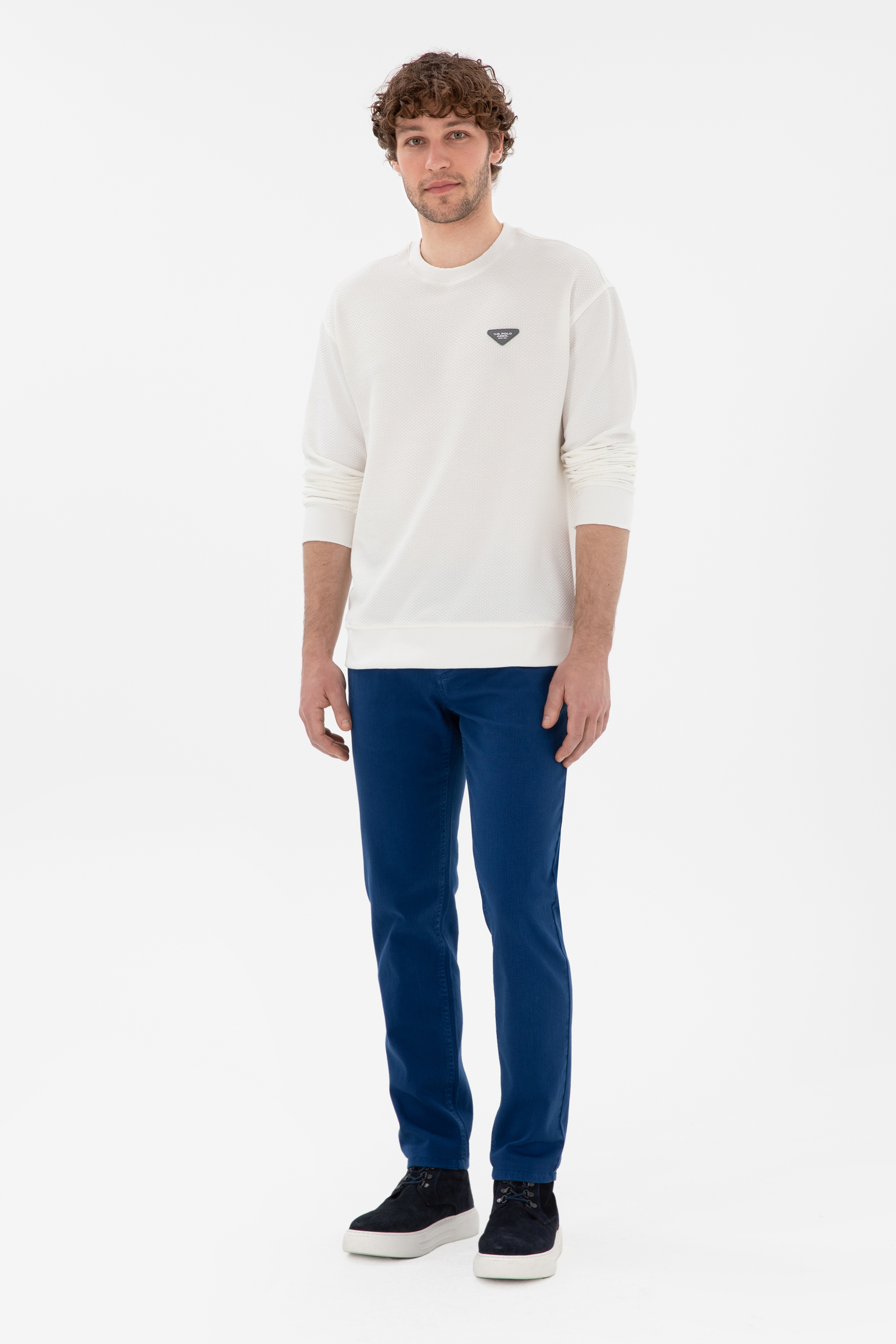 Erkek Slim Fit İndigo Kanvas Pantolon