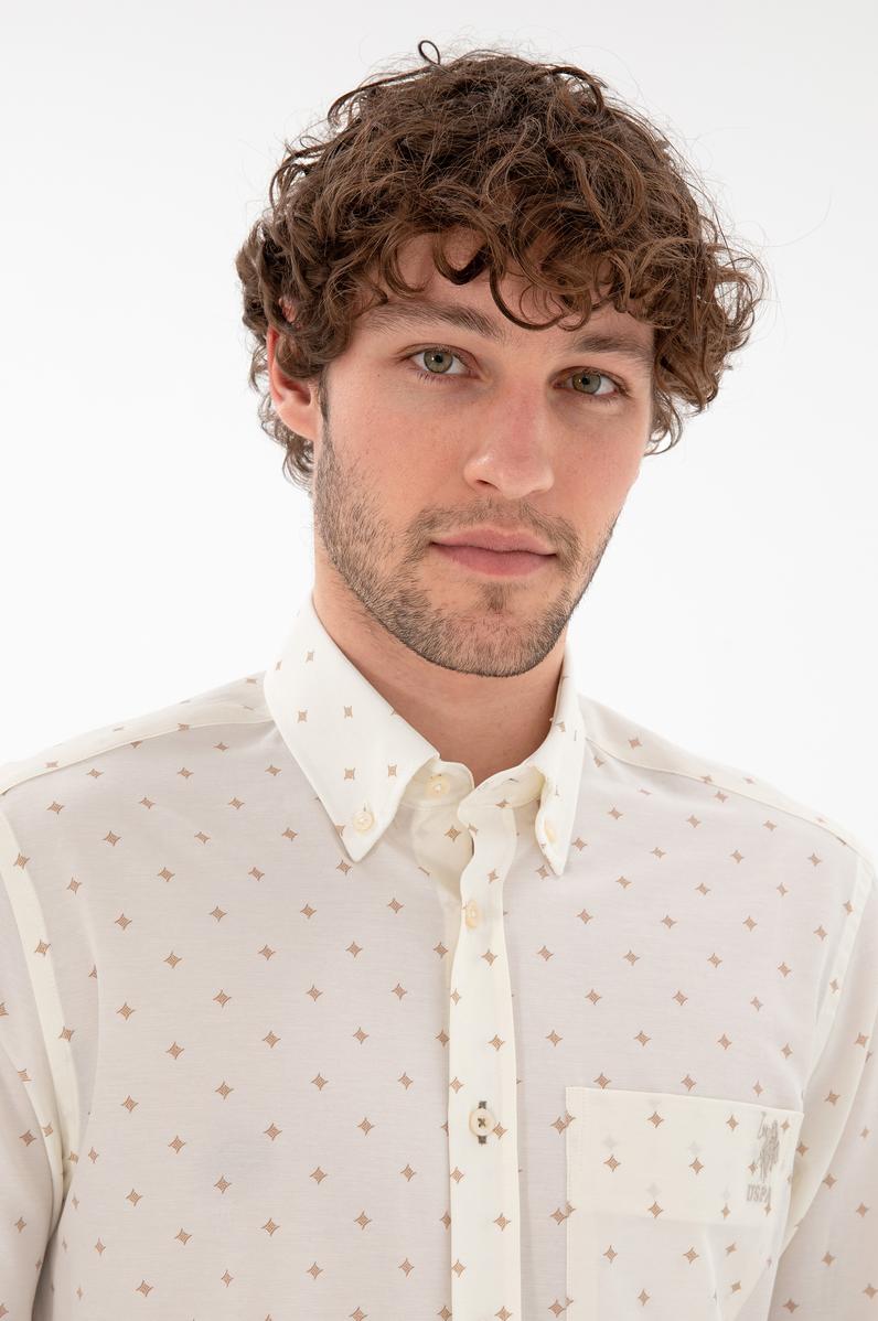 Erkek Krem Regular Fit Cepli Gömlek