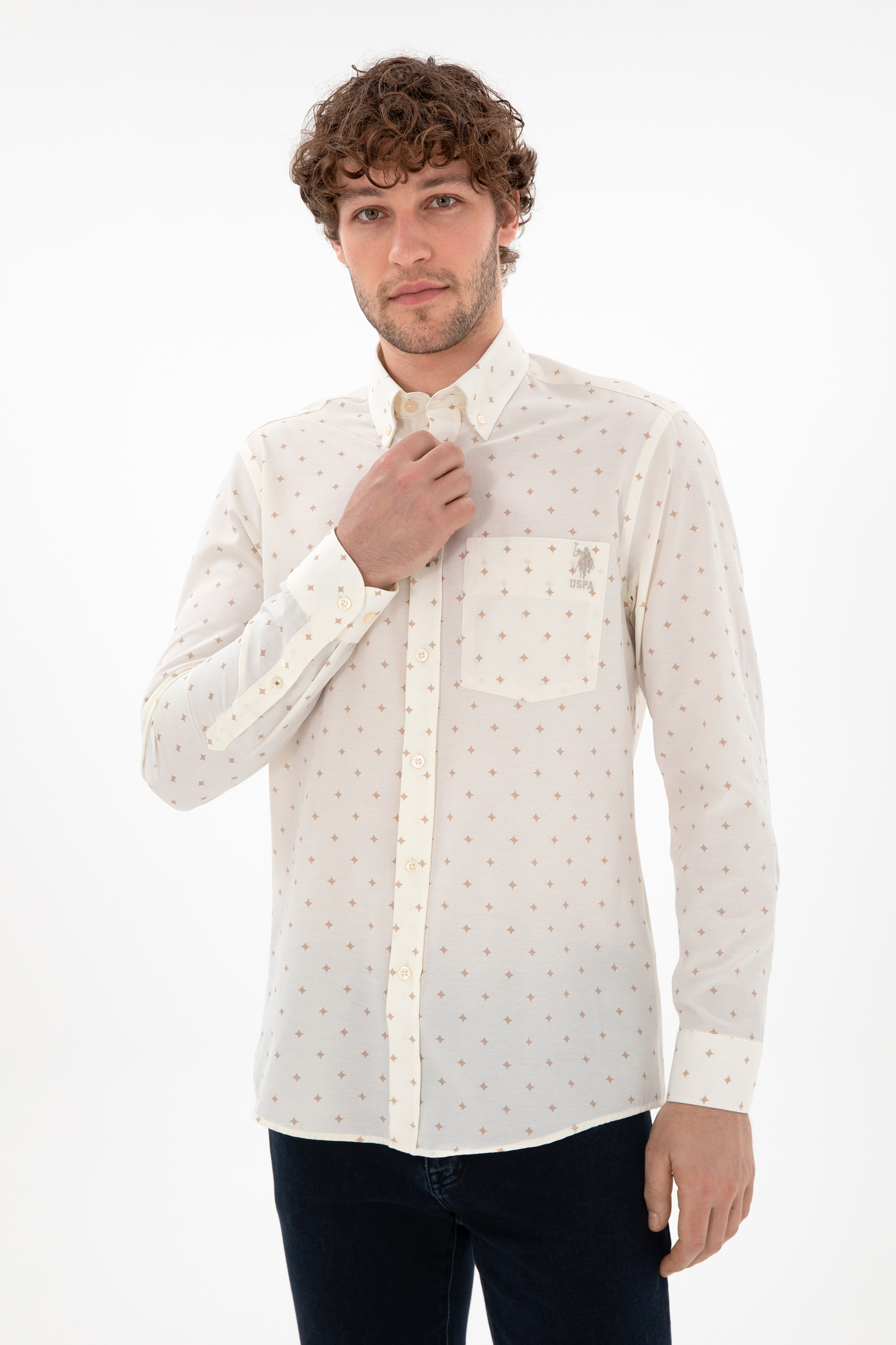 Erkek Krem Regular Fit Cepli Gömlek - Image 3