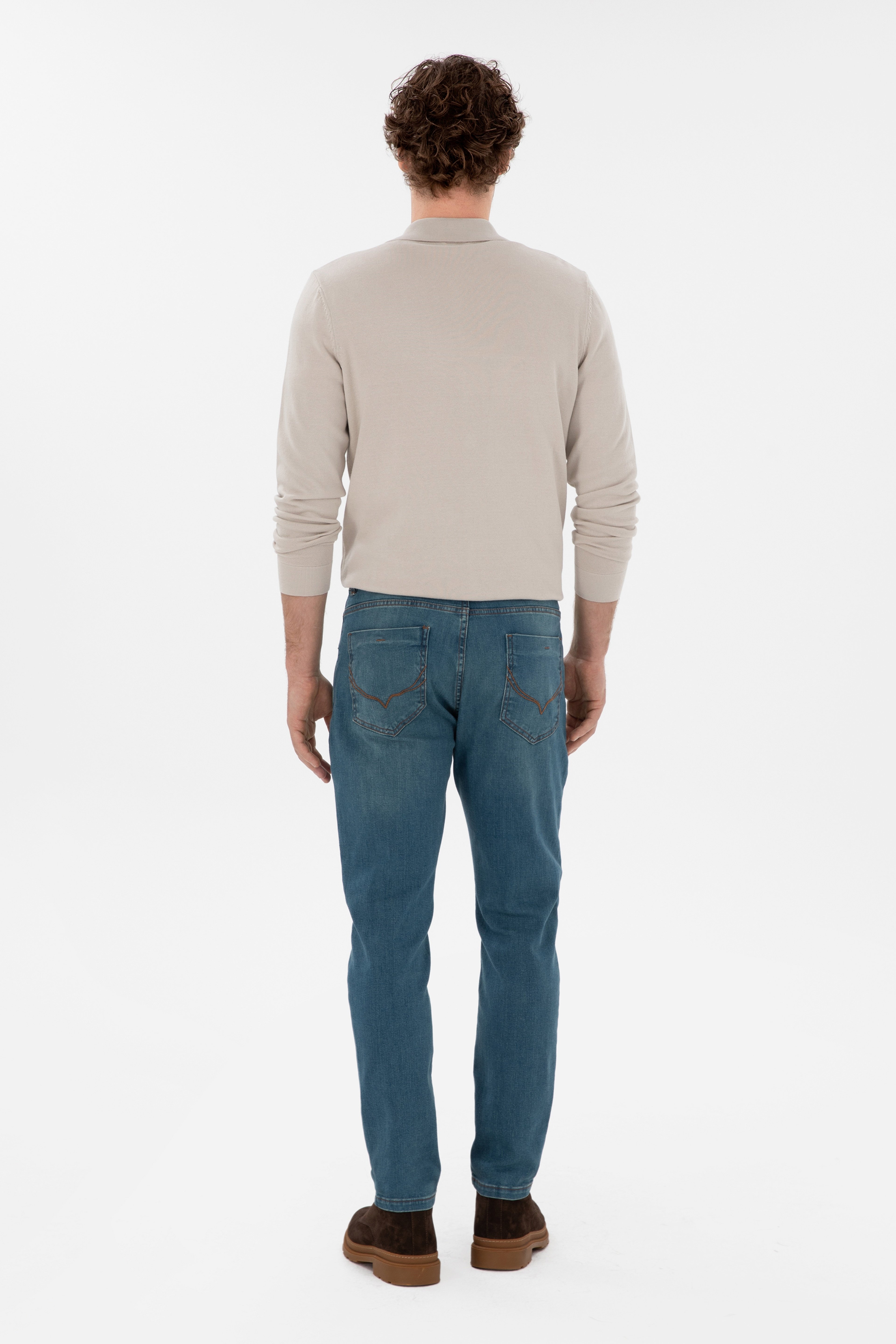 Erkek Mavi Tapered Fit Jean Pantolon - Image 4