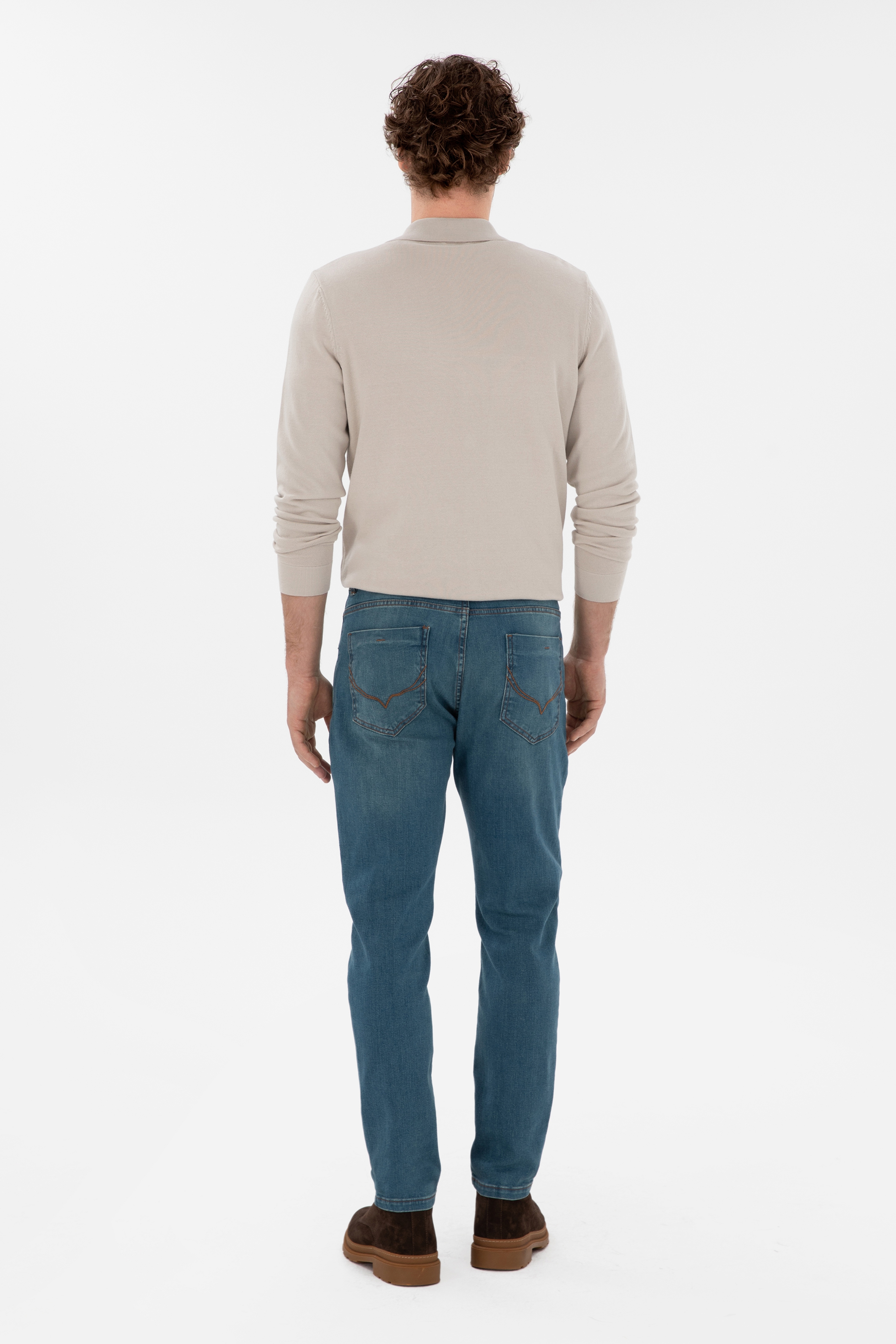 Erkek Mavi Tapered Fit Jean Pantolon