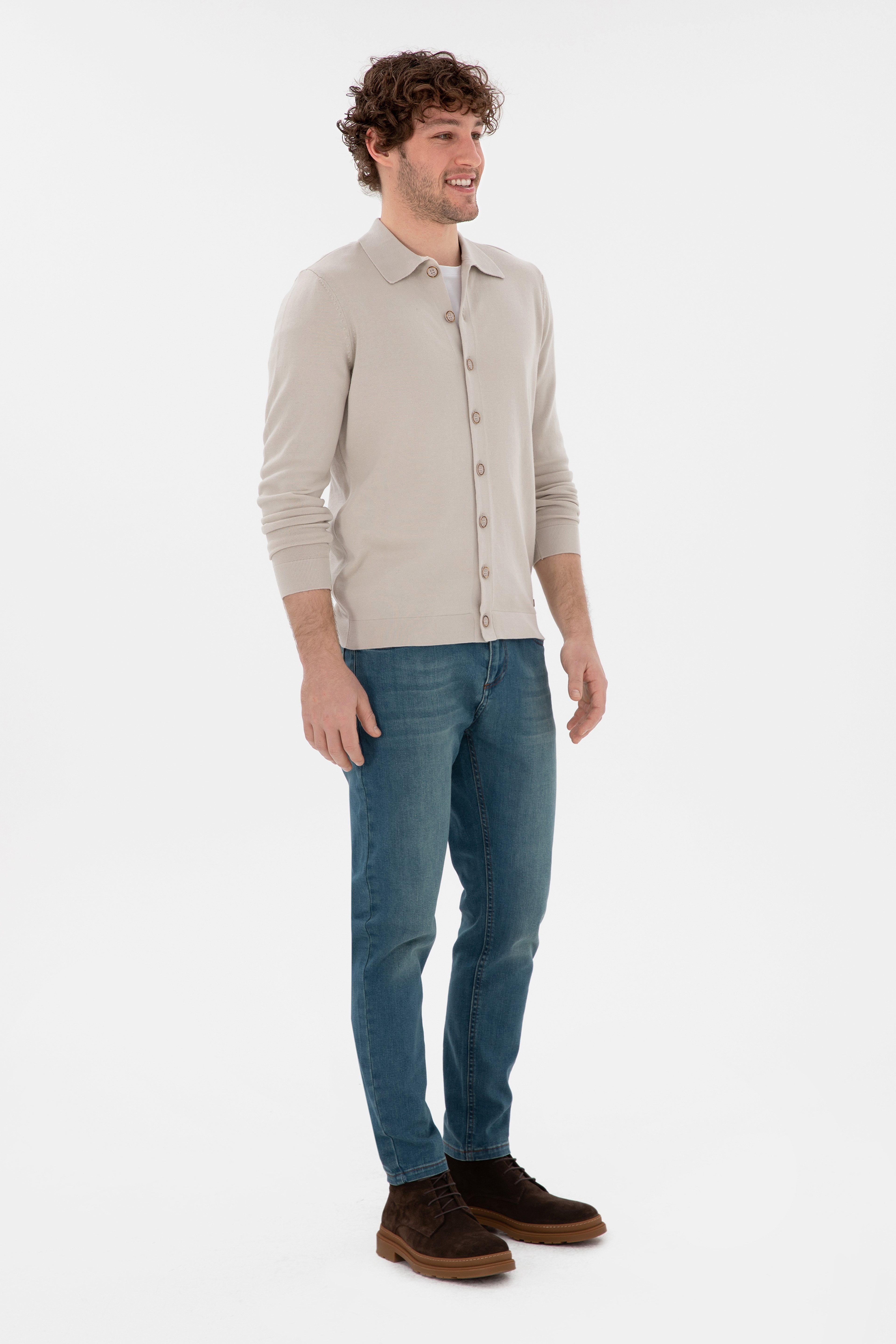 Erkek Mavi Tapered Fit Jean Pantolon
