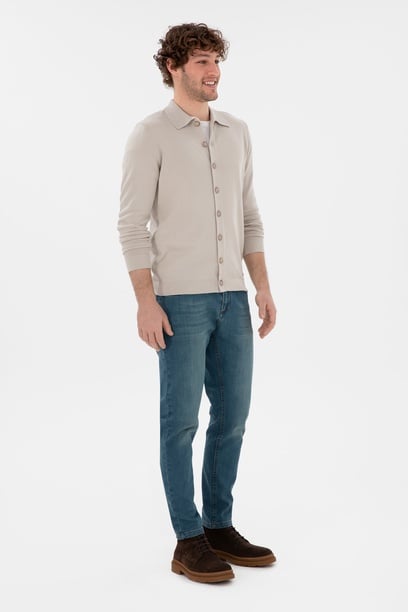 Erkek Mavi Tapered Fit Jean Pantolon
