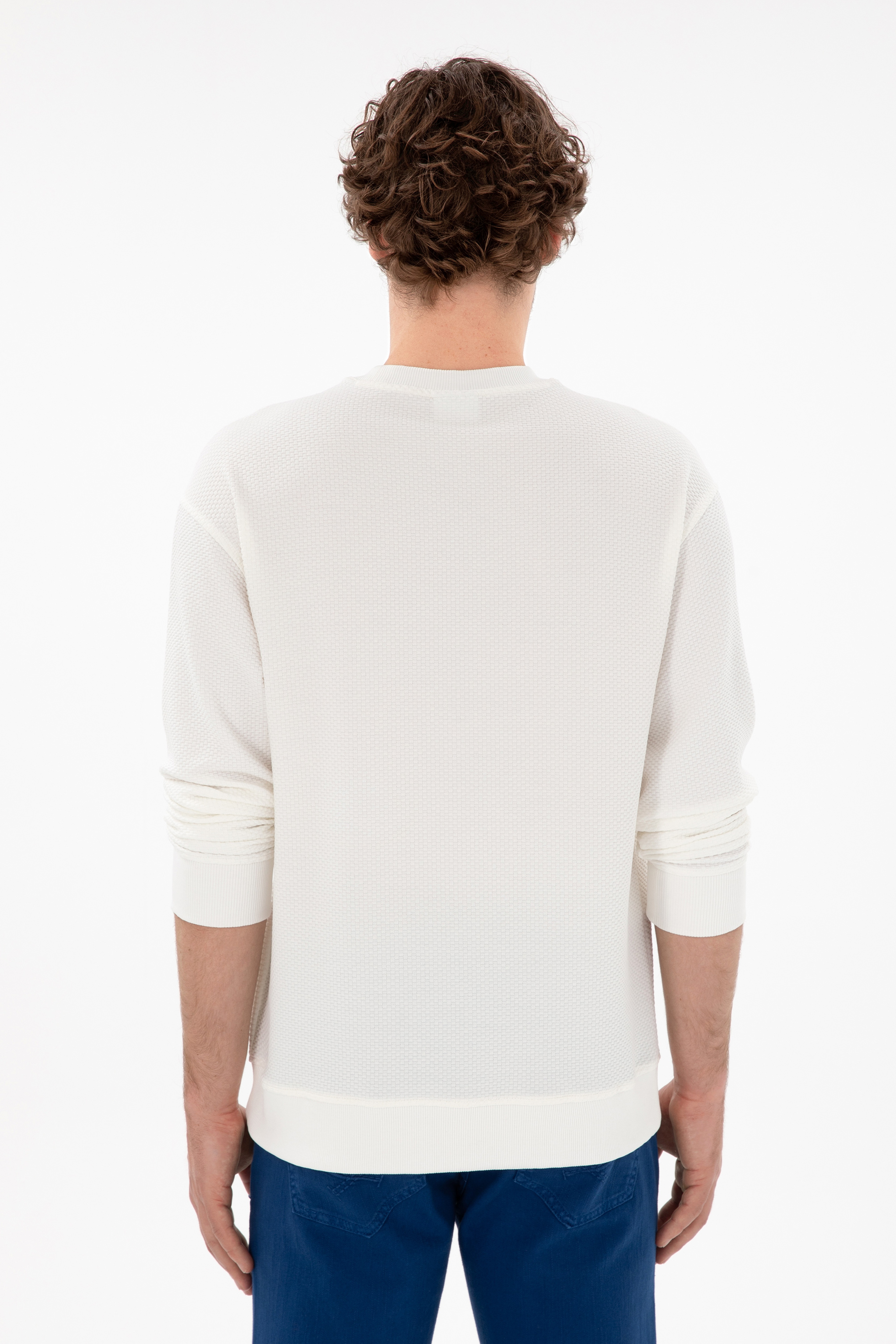 Erkek Comfort Fit Bisiklet Yaka Krem Sweatshirt