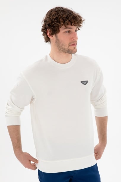 Erkek Comfort Fit Bisiklet Yaka Krem Sweatshirt