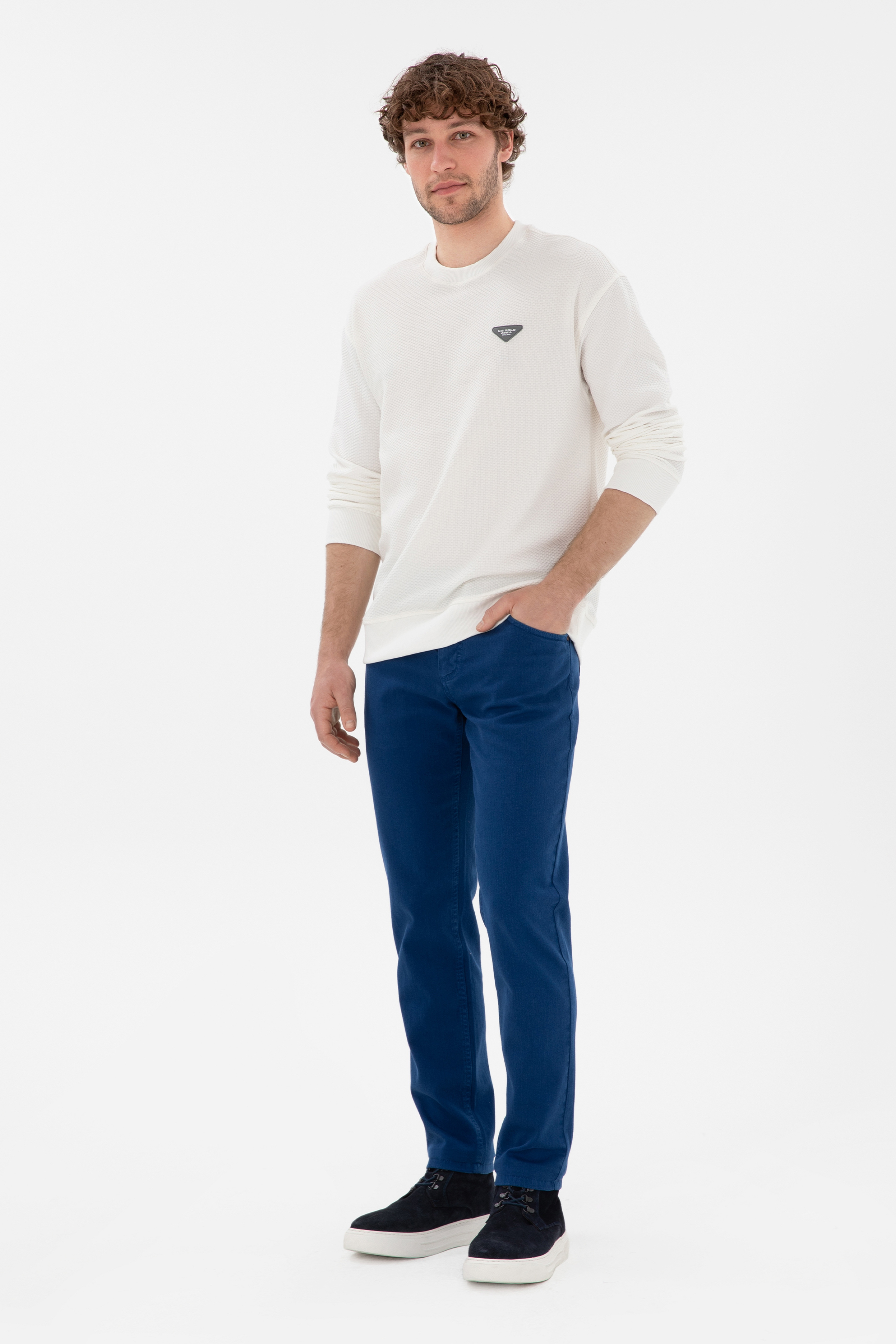 Erkek Comfort Fit Bisiklet Yaka Krem Sweatshirt - Image 4