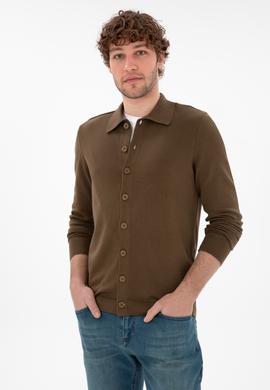 Erkek Haki Basic Triko Hırka - 50298272032