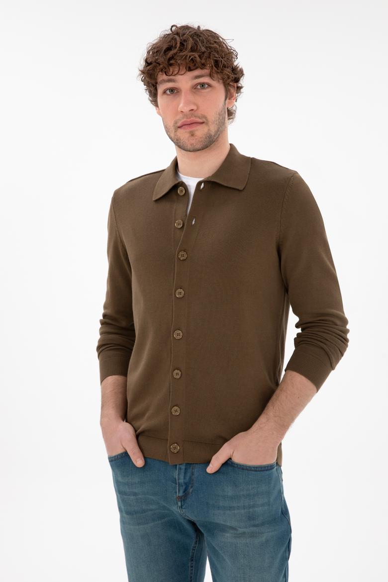 Erkek Haki Basic Triko Hırka - 50298272032