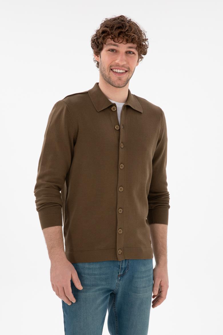 Erkek Haki Basic Triko Hırka