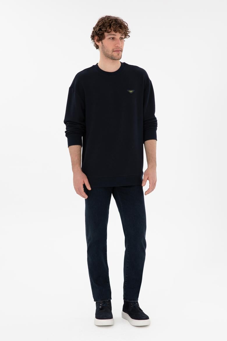 Erkek Comfort Fit Bisiklet Yaka Lacivert Sweatshirt - 50290777008