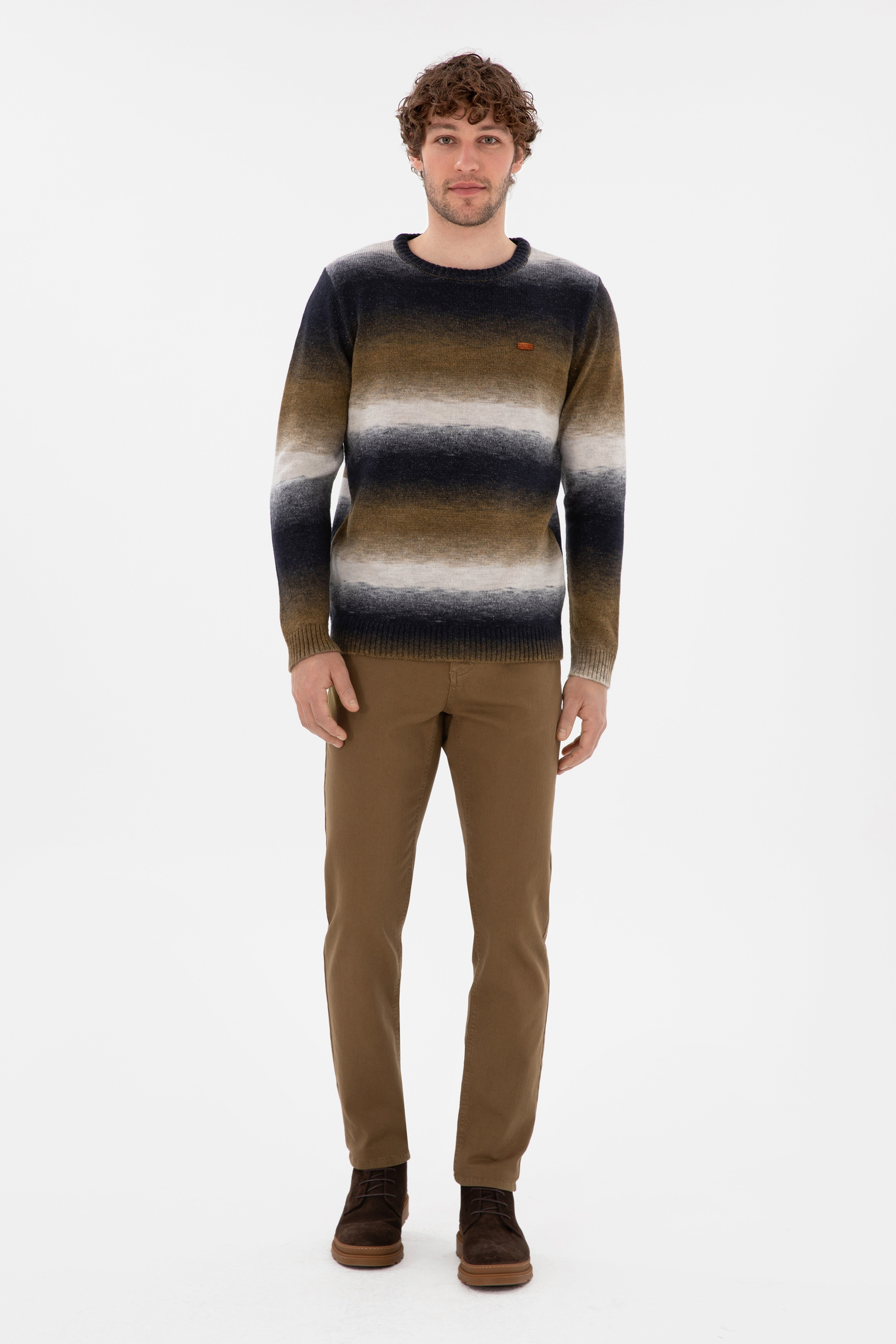 Erkek Slim Fit Bisiklet Yaka Taş Kazak