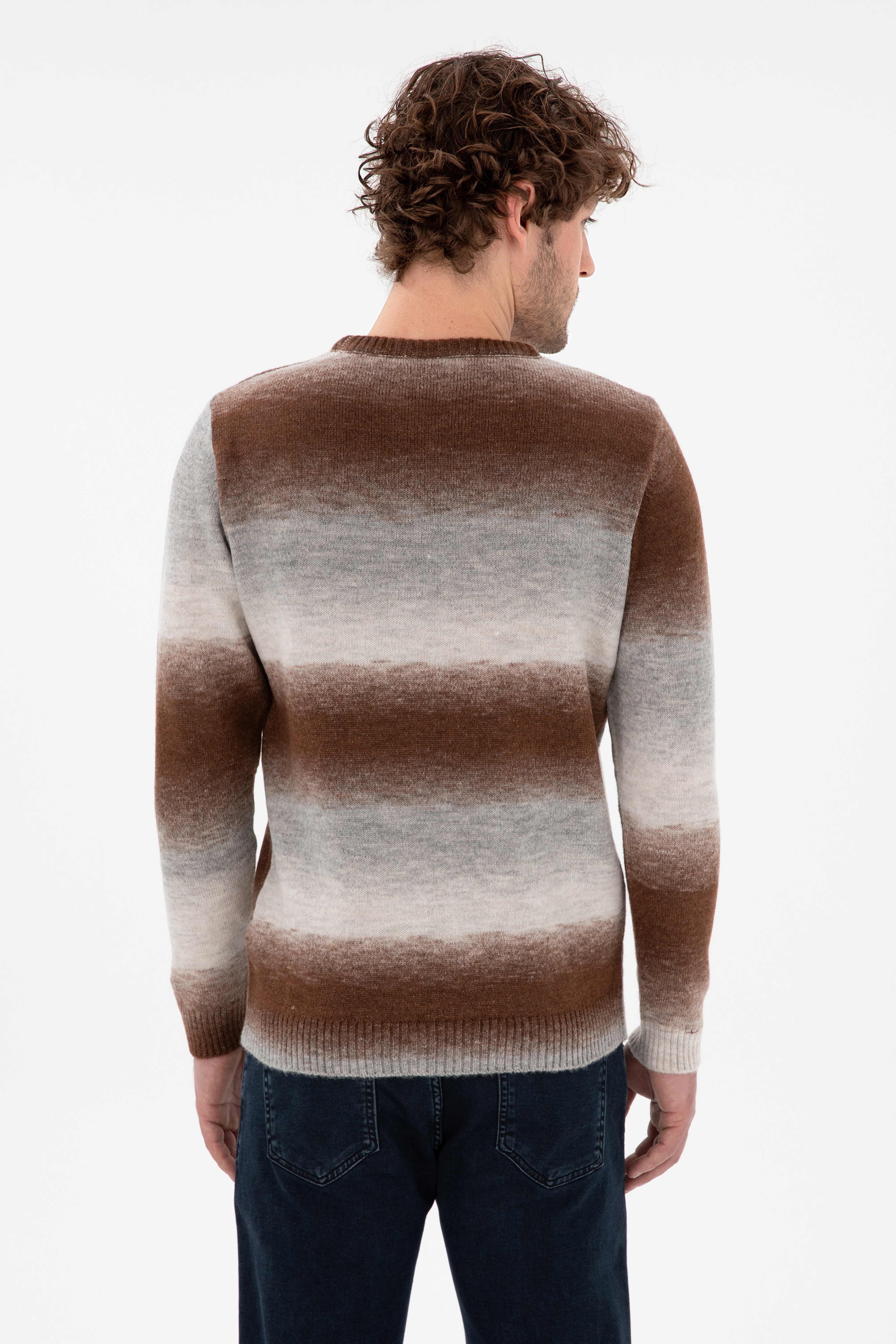 Erkek Slim Fit Bisiklet Yaka Gri Melanj Kazak - Image 5